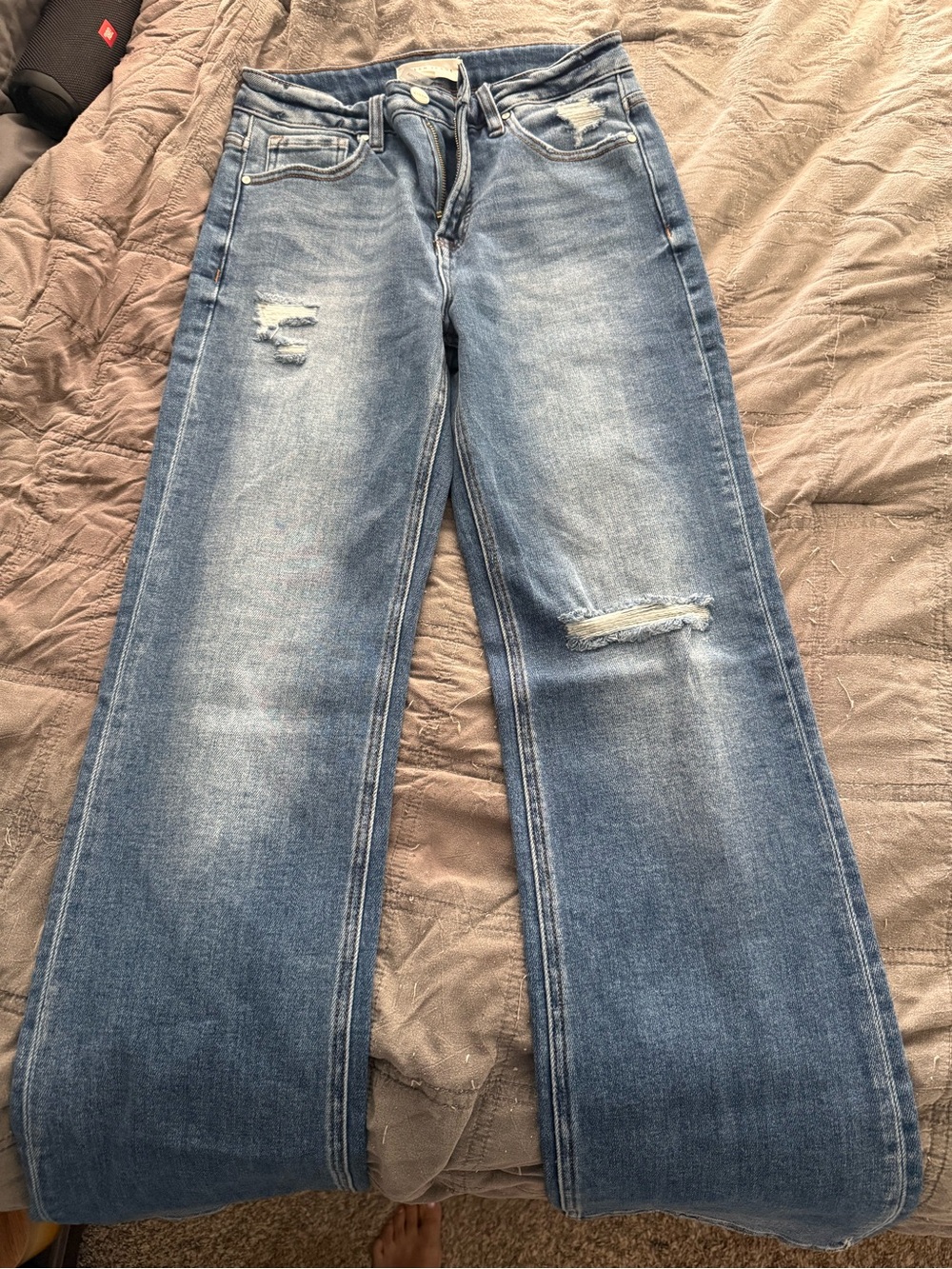 Women's Light Blue Distressed Boot-Cut Jeans